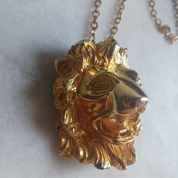 18 Kt Gold Plated Judith Leiber Lion Necklace Pin - Picture 8 of 12
